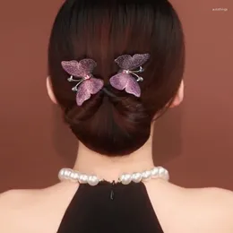 Hair Clips Fashion Elegant Embroidery Butterfly Hairpin Accessories Women Retro Magic Torsion Clamp Rope Back Head Spoon Headwear