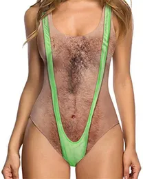 Women Swimwear Funny Borat Printed One Piece Swimsuit Women Sexy Chest Hair Bathing Suit Summer Swimwear Joke Bather Novelty B4473142