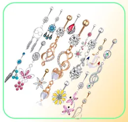 Dangle Belly Ring Wholes 20pcs 믹스 스타일 배꼽 버튼 피어싱 바디 보석 Barbell5391361