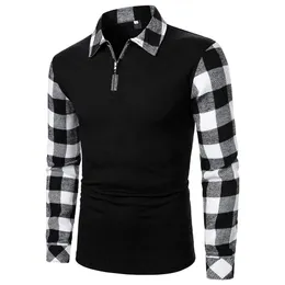 Men Polo Shirt Long Sleeve Top Plaid مطابقة الأعمال التجارية ارتداء ملابس الأزياء غير الرسمية 231228