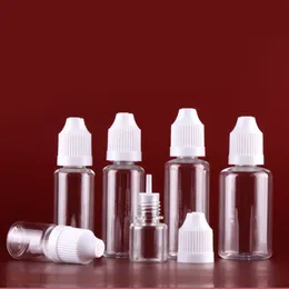 空の3ml 5ml 10ml 20mlペットプラスチックオイルスクイーズ可能な透明な子どものプルーフニードルチップアプリケータードロッパーエッセンスボトル30mlチャイルドプルーフキャップ付きクリアボトル