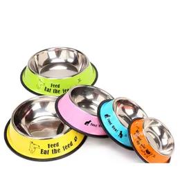 Dog Bowls & Feeders Update Candy Color Dog Bowls Cartoon Stainless Steel Bowl Pet Feeders Cat Dogs Food Water Feed Supply Dr Dhgarden Dhmel