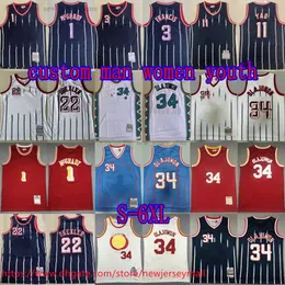 カスタムS-6XLスローバック1996-97バスケットボール34 Hakeemolajuwon Jersey Classic Vintage Stripe 3 Stevefrancis 22 Clydedrexler Tracymcgrady Yaoming Jerseys