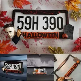 Tillbehör 35*23 cm Halloween bil registreringsskylt ram järn halloween personlig Michael Myers för bilar SUV -lastbilar