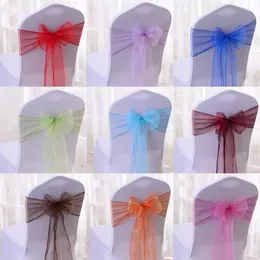 25st/Lot Pink Organza Chair Sashes Wedding Chair Decoration Ribbons Ties Bow For Cover Banket Wedding Party Event Mint Green 231227