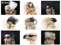 4PCSLOT Women Feather Headband Hårtillbehör Rhinestone Pärled Sequin Hair Band 1920s Vintage Gatsby Party Headpiece5392437