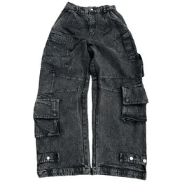 Retro multi ficka y2k jeans kvinnor 2023 vinter hög midja lös denim last ny haruku gotiska breda byxor streetwear
