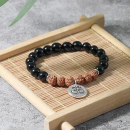 Strand YUOKIAA 8mm Vintage Fashion Natural Bodhi Black Agate Beads Pendant Bracelet With Spiritual Healing Meditation Jewelry Gift