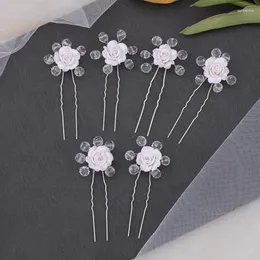 Fermagli per capelli Set da 6 pezzi Fiori Forcine alla moda fatte a mano Accessori da sposa Design Barrette per gioielli con testa color argento