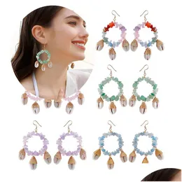 Dangle Chandelier Ocean Wind Bohemia Conch Shell Brincos para Mulheres Hoop Chip Stone Handmade Gemstone Brinco Drop Delive Dhgarden Dhydi