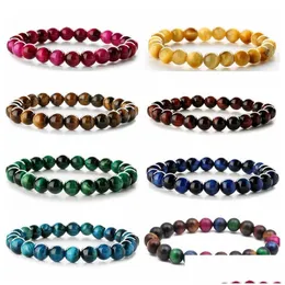 Chain Single Circle Natural Colorf Tiger Eye Stone Bracelet Beaded Bracelets Healing Lucky Gemstone Elastic Bangle Drop Del Dhgarden Dhb60