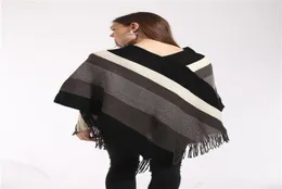 Knitting Women Cloak Fring Ladies Pullover Poncho Glitary Cape Tassel Szal Kobieta luźne sweter kolorowy pasek zimowe kobiety Blou1554603