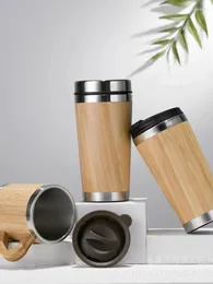 Garrafas de água aço inoxidável de bambu de bambu Isolamento Copo da Copa diária de presentes Tea de escritório comercial