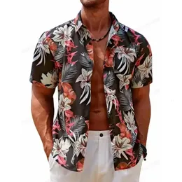 Camicia hawaiana da uomo Social Harajuku Tropic Plant Flowers Vocazione Camicette floreali Risvolto Cuba Camisas Abbigliamento monopetto 231228