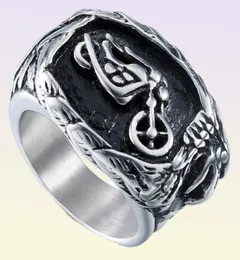 Размер 713, мужское кольцо из нержавеющей стали в стиле ретро, черное большое кольцо с мотоциклетным узором, ювелирные изделия на палец, модные мужские украшения для рук, водонепроницаемые и 6890594