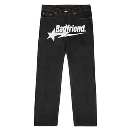 Y2K Jeans Bad Friend Letter Printing Hip Hop Baggy Black Denim Pants New Haruku Punk Rock Wide Leg Trousers Streetwear