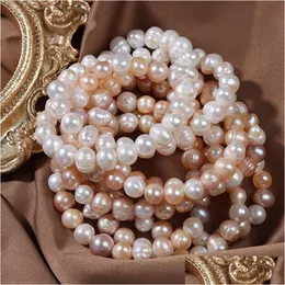 Catena di perle d'acqua dolce naturali braccialetto elastico di colore della caramella in rilievo per le donne Gioielli di moda Consegna di goccia Braccialetti gioielli Dhgarden Dho7B