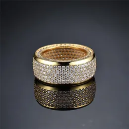 Iced Out CZ Cubic Zirconia Oro Hip Hop Pentagramma Stella Anello da uomo Fascia con diamanti pieni Rapper di strada Gioielli Regali per uomo183b