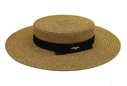 Женщины широкая шляпа Brim Gold Bee Strail Cap Fashion Fash Plat Top Woven Caps Girl Bucket Hat Summer Sun Hats винтажные викторы9772732