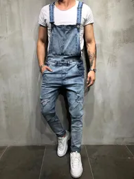 Männer gestapelt zerrissene Stretch -Baumwoll Overalls Jeans Klassiker Design Denim Casual Medium Style Jumpsuit für alle Jahreszeiten Hose 231227