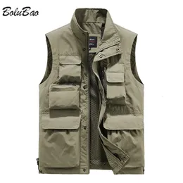 Bolubao Men utomhus Vest MultiCocket Solid Color Fishing Director Reporter Work Waistcoat POGRAPHY CASUAL JACKA MANA 231227