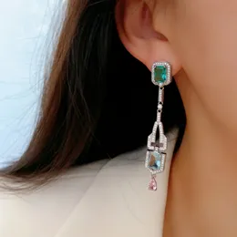 New designed Fashion Luxury Elegant Tassel Earrings Full Diamonds Zircon Geometric Colored Diamond women Ear studs jewelry A023