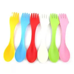 Servis uppsättningar 3 i 1 plastplattformskedsked gaffelknivskåp set kamredamoter spork servis rese gadget verktyg droppleverans h dht4i