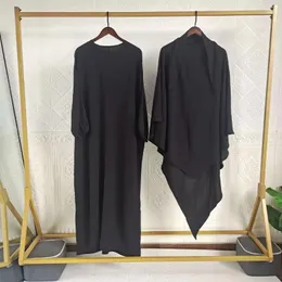 Etniska kläder Två stycke Jilbab Prayer Set Abaya för kvinna Batwing Hijab klänning Muslimsk kimono kaftan Robe Long Khimar Islam tyg Ramadan