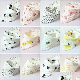 Bibs & Burp Cloths 8 Layers Baby Newborn Ins Print Bibs Infant Triangle Scarf Toddlers Muslin Cotton Bandana Burp Cloths 30 Colors Dro Dhnji