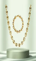 Men039s ожерелья кофейные зерна цепочка браслеты комплект из нержавеющей стали 11 см золото серебро звенья цепи хип-хоп ювелирные изделия300l6231261