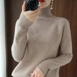 Autumn and winter womens highneck cashmere wool sweater loose knit pullover casual warm base 231228