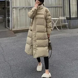 Damengrabenmäntel Khaki Down Cotton Padded Jacket Design mit mittlerer Länge Überknee Koreaner Wintermantel im koreanischen Stil