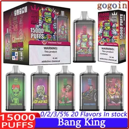 Bang King 15000 Puffs Vape Descartáveis E Cigarros 0% 2% 3% 5% Puff 15k 25ml Pod Pré-preenchido 1.0ohm Bobina de Malha 650mAh Bateria Recarregável Vaper Pen