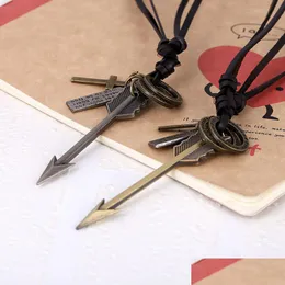 Jewelry Arrow Necklace Retro Letter Id Ring Charm Adjustable Leather Chain Necklaces For Women Men Punk Fashion Jewelry Gift Drop Deli Dhayp