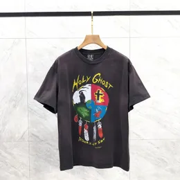 24SS Japonya Bahar Yaz Erkekleri Hayalet Dünya Baskı Yıkanmış Vintage Tee Kadın Kaykay Kısa Kollu Tasarımcı T Shirt 1228