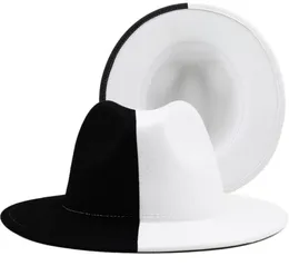 Black White Patchwork Wool Felt Jazz Fedora Women للجنسين على نطاق واسع Brim Panama Party Trilby Cowboy Cap Men Gentleman Wedding Hat 2207187333292