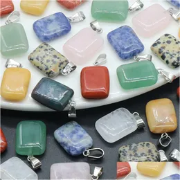 Pendant Necklaces 20Mm Rectangar Crystal Stone Pendant For Earrings Necklace Making Accessories Healing Gemstone Charm Jewel Dhgarden Dhkhz