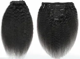 Afro perwersyjne proste włosy Unforted Clip in Hair Extensions 120 Gram Mongolian Human Hair African American Natural Black Clips9340187