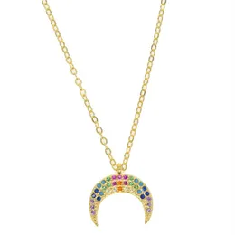 2018 Nya anlända smycken till julklapp Rainbow CZ Colored Stone Crescent Moon Hord Charm 925 Sterling Silver Pendant Necklace272y