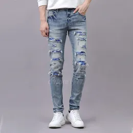 Designer Amis stack stacked jeans trapuntati europei per pantaloni di marca alla moda Pantaloni dritti da uomo pieghevoli slim fit masculina
