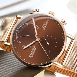 Relógios masculinos guanqin marca superior cronógrafo relógio luminoso de luxo negócios criativo malha cinta relógio quartzo relogio masculino293n