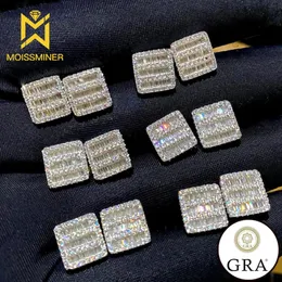 Pendientes Baguettes para mujer S925 Ear Studs Men Iced Out Jewelry Pass Tester 231225