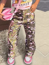 LW Autunno Inverno Donna Pantaloni cargo Streetwear Rosa Camouflage Vita alta Tasca laterale Design Pantaloni lunghi moda XS 3XL 231228