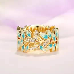 New Fashion Ring Delicate Plant Leaf Drop Zircon Ring Lady's Wedding Engagement Party Anniversary Jewelry