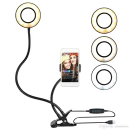 Nuevo anillo de luz LED para selfies con alimentación USB y soporte de Clip para teléfono móvil, soporte de escritorio para teléfono Samsung y Android