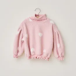 Le ragazze amano il cuore ricamato felpa in pile per bambini collo alto manica a sbuffo principessa pullover San Valentino vestiti per bambini top Z6367