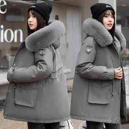 Casacos de trincheira femininos jaqueta de inverno mulheres parka 2023 moda casaco longo forro de lã parkas gola de pele com capuz quente feminino solto puffer roupas