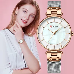 Curren Creative Simple Quartz Watch Women 's Dress Steel Mesh Watches 새로운 시계 숙녀 팔찌 시계 repeminino250t