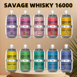 Magazyn UE Savage Vape Desechable Whisky 16000 Vapes Djeżdżba do dysmowania 15k Dostępowy papier papierosowy 26 ml 6 kolorów LGB Light 5% 650 mAh Type-C do ładowania w magazynie