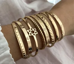 Marca de moda jóias 18k ouro empilhável pulseira pulseira aberta manguito feminino pulseiras na moda simples davidstar pulseiras 2pcsset2136737